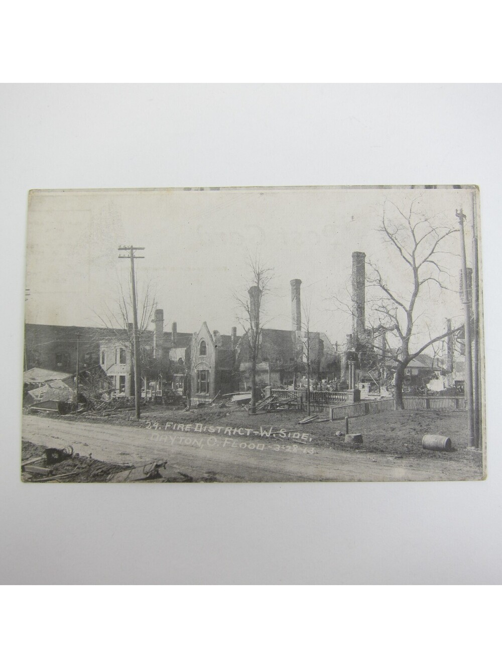 Postcard 1913 Dayton Ohio Flood Photo Fire District West Side Antique Litho